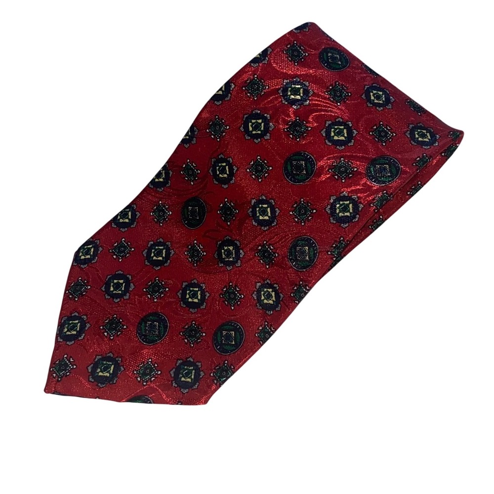 ANDHURST Men's‎ Red Patterned Necktie Geometric Silk Blend Made in USA